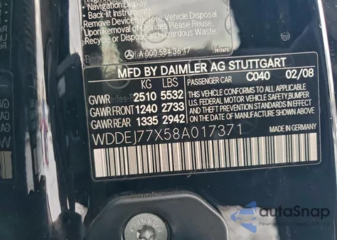 2008 Mercedes-Benz Cl 63 Amg z USA, uszkodzony, nr VIN WDDEJ77X58A017371